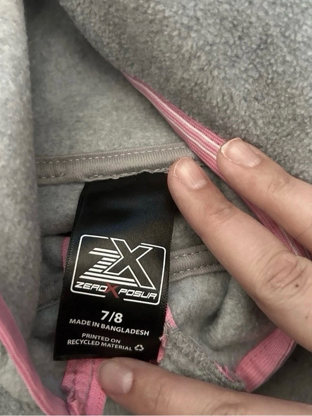 Zeroxposur Girls Grey Full Zip Hooded Fleece With Pink Zipper Size 7/8 - Picture 4 of 4